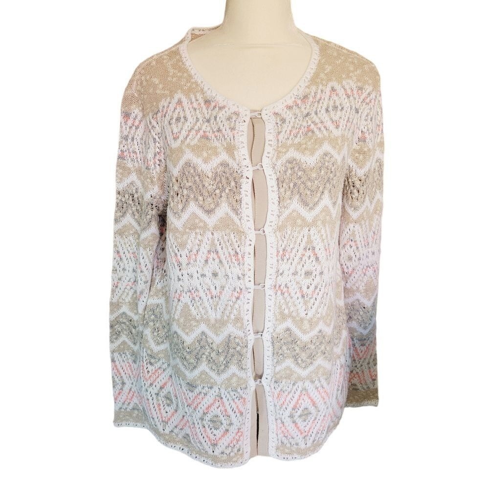 Pendleton Sweater Cardigan Pink Cream Hook Closure Knit‎ Medium Cotton Vintage
